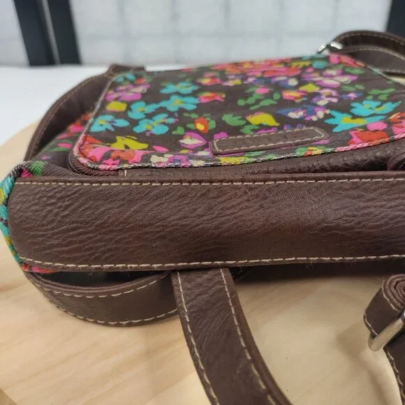 Relic Crossbody Purse Canvas & Faux Leather Trim Brown Floral & Stripes Small - Picture 8 of 15